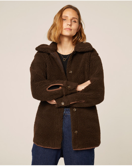 Brown sheepskin-effect jacket