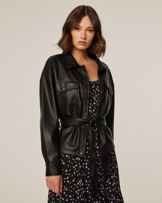 Leather-effect jacket in black