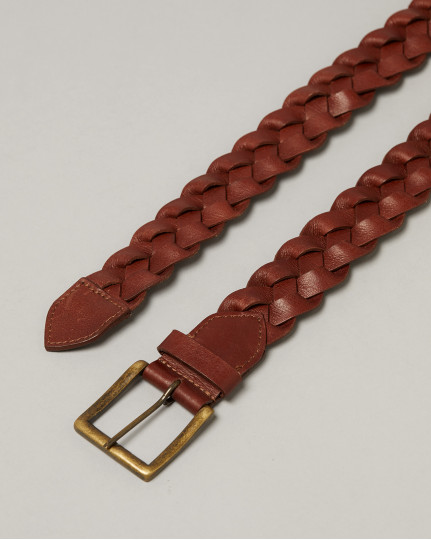 Cinturón piel trenzado marrón