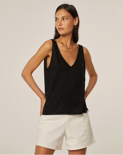 Linen top with wide straps