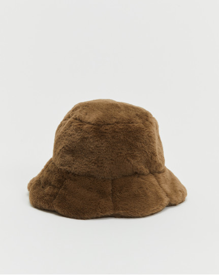 Brown fur bucket hat