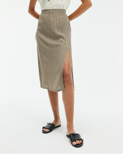 Printed midi skirt with...