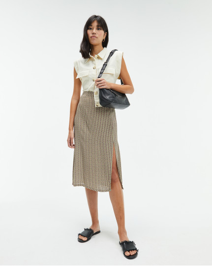 Printed midi skirt with...