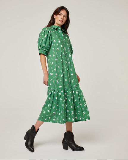 Green floral print dress
