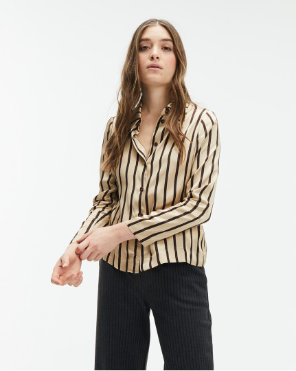 Satin shirt with brown and...