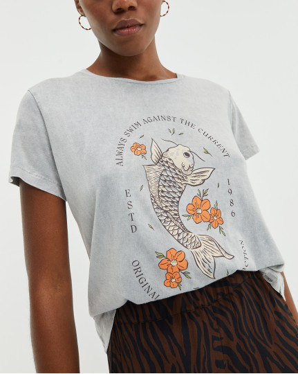 Camiseta gris estampado pez
