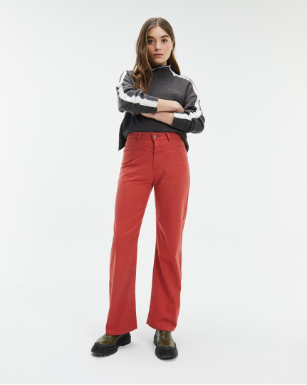Red wide denim trousers
