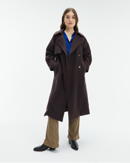 Brown midi cloth coat with...