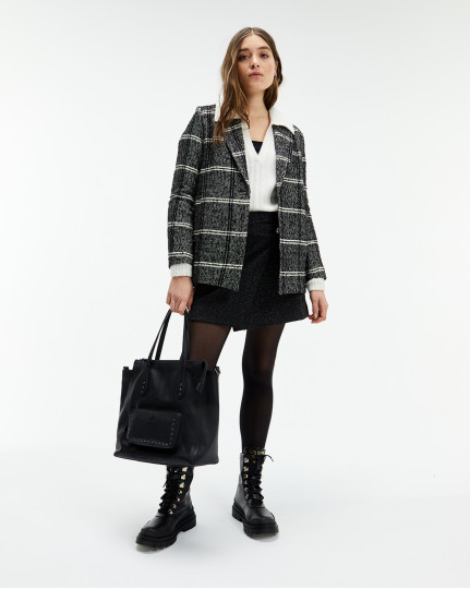 Black and white checked coat