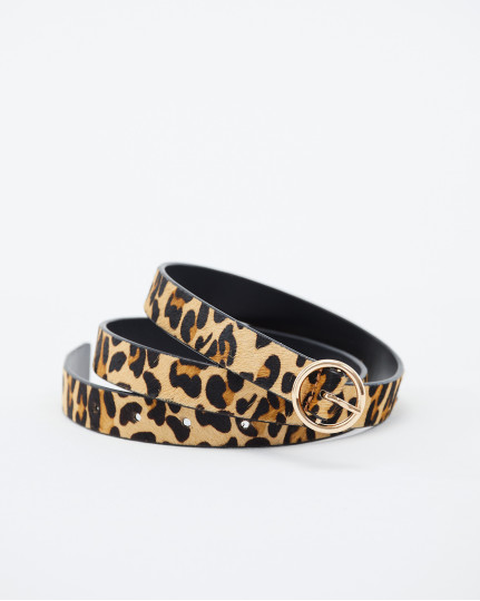 Leopard print animal hair belt