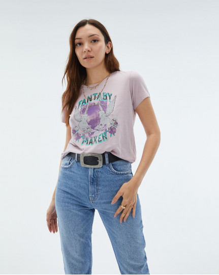 T-shirt lilas imprimé licorne