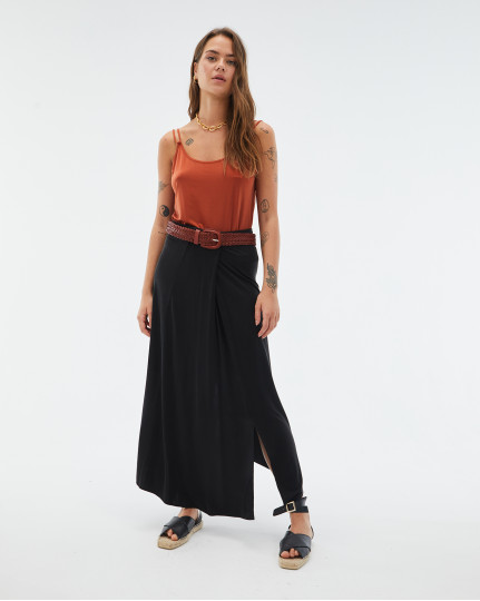 Cupro long skirt with slits