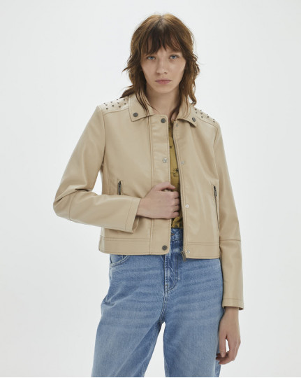 Beige leather jacket with...