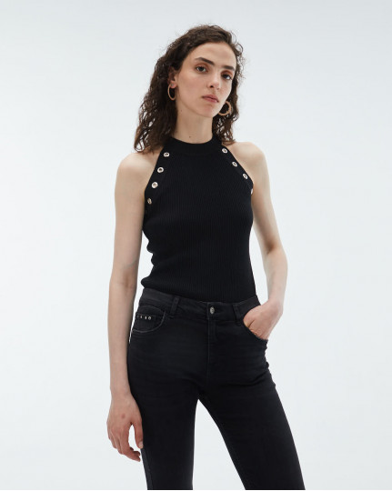 Tight knit top with grommet...