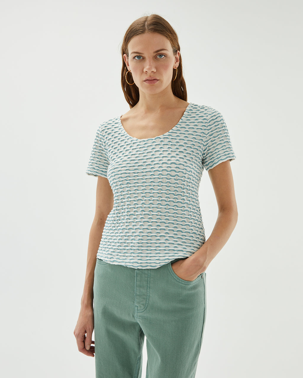 T-shirt tissu fantaisie jacquard bicolore vert