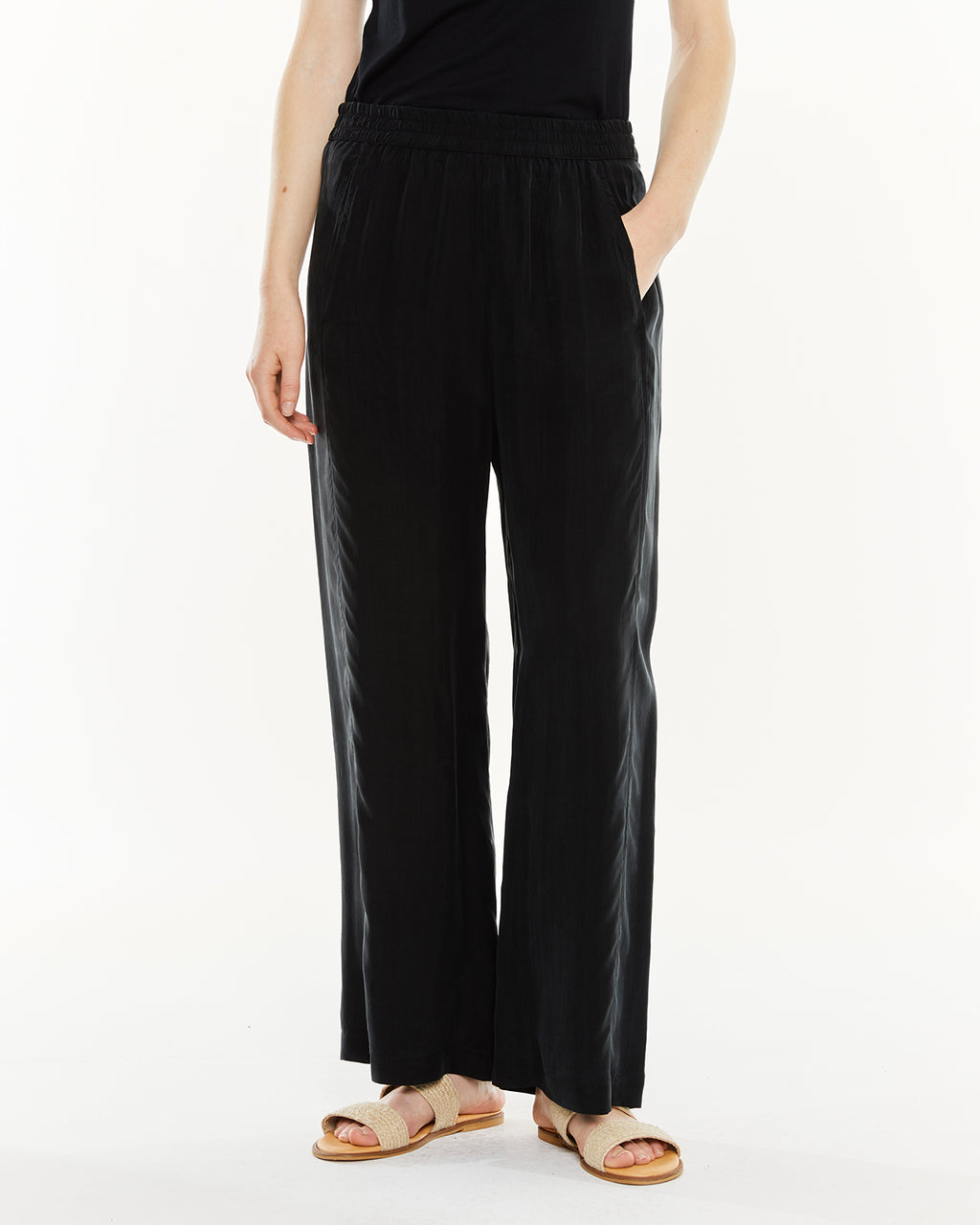 Pantalon long avec ceinture élastique et tissu cupro