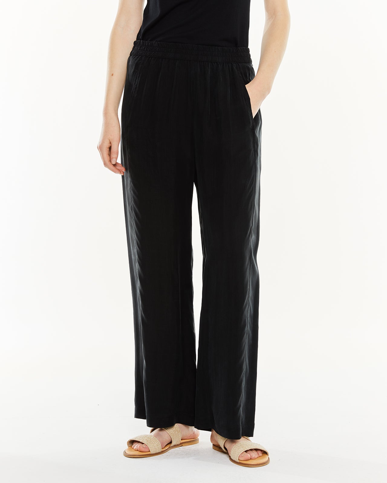 Pantalon long avec ceinture élastique et tissu cupro