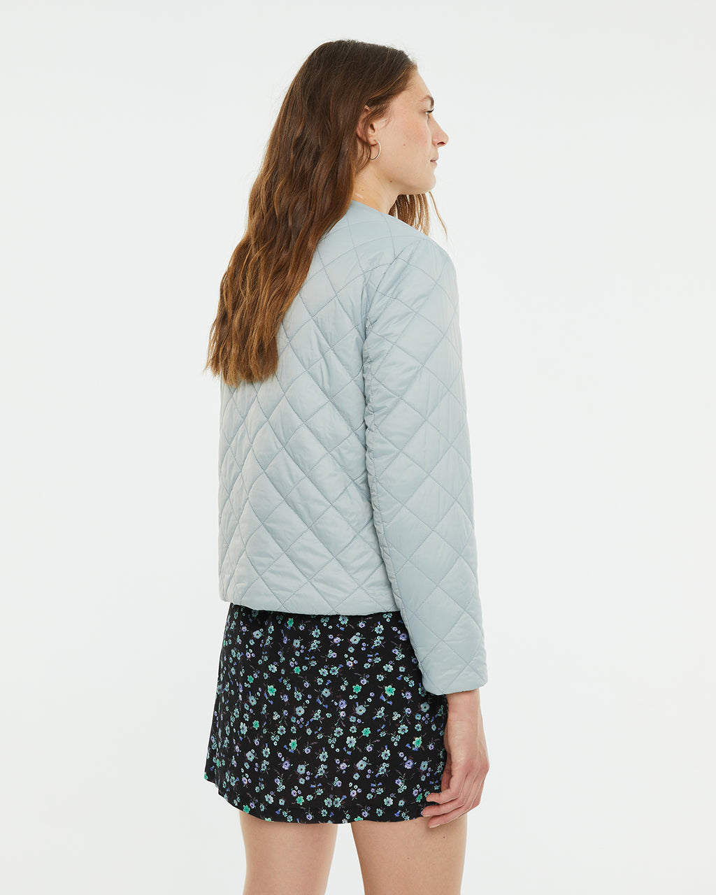 Grey and turquoise reversible short anorak