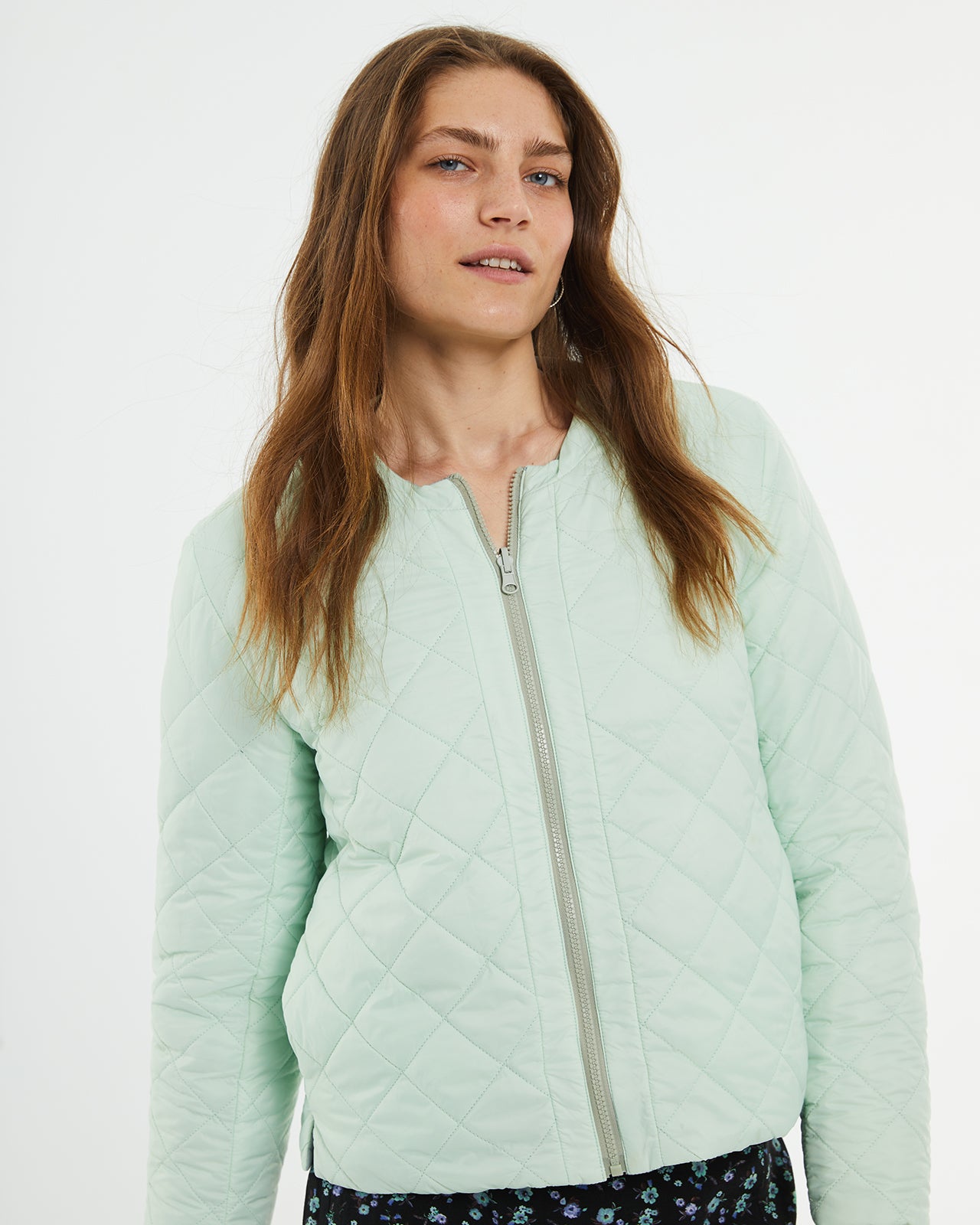 Grey and turquoise reversible short anorak