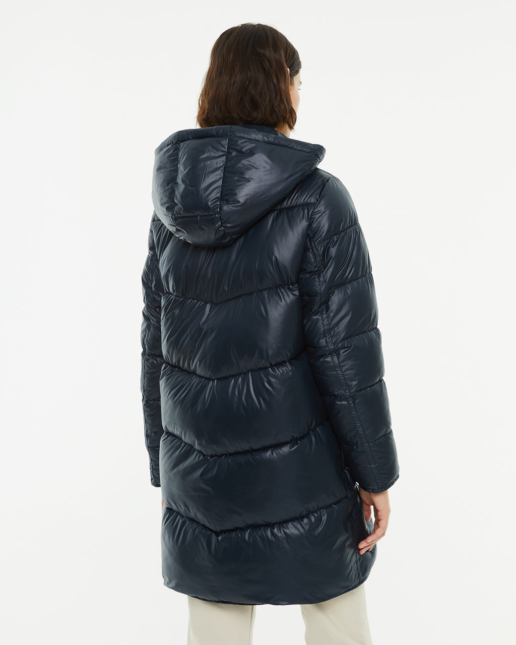 Quilted midi anorak with hood and front zip closure