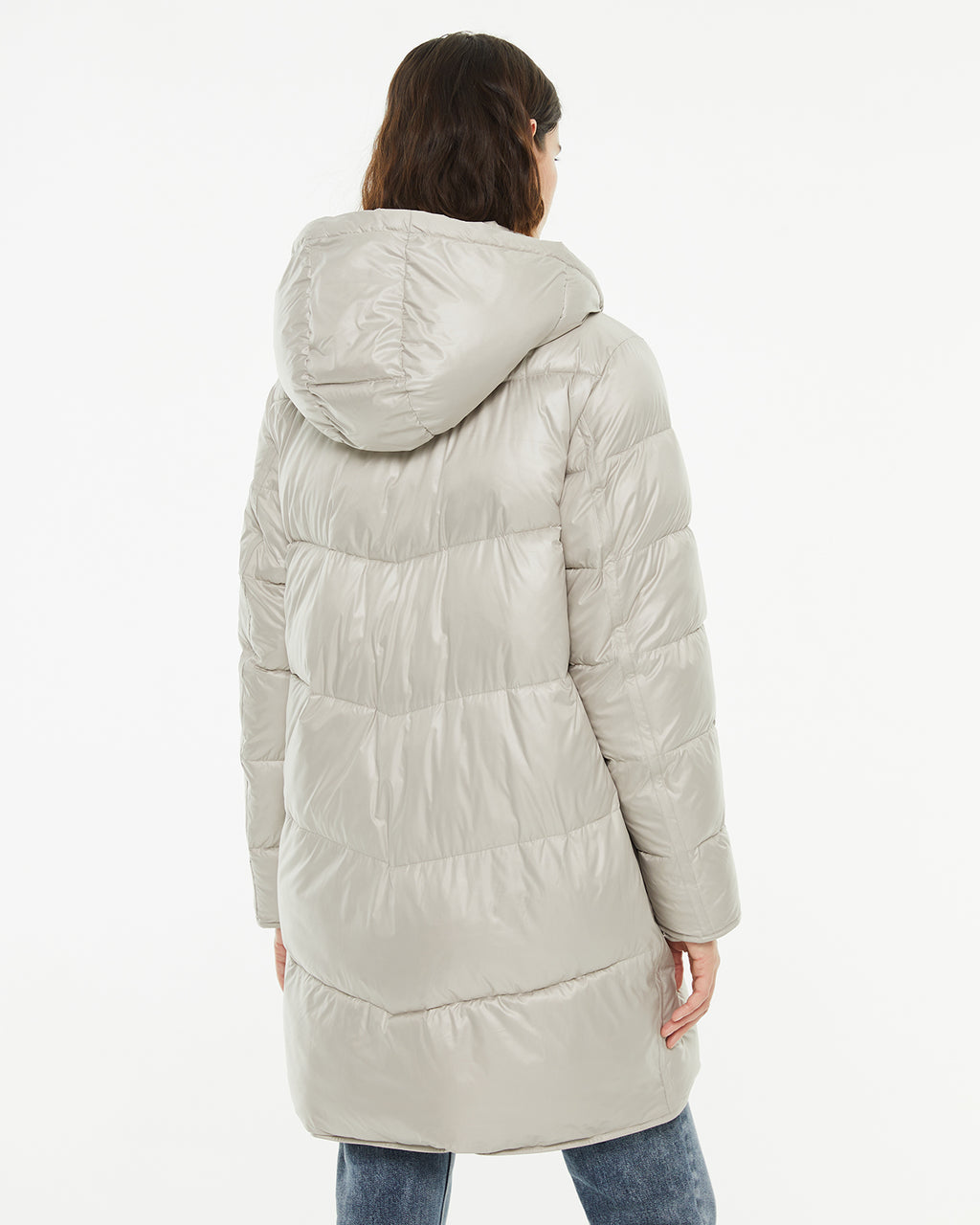 Quilted midi anorak with hood and front zip closure