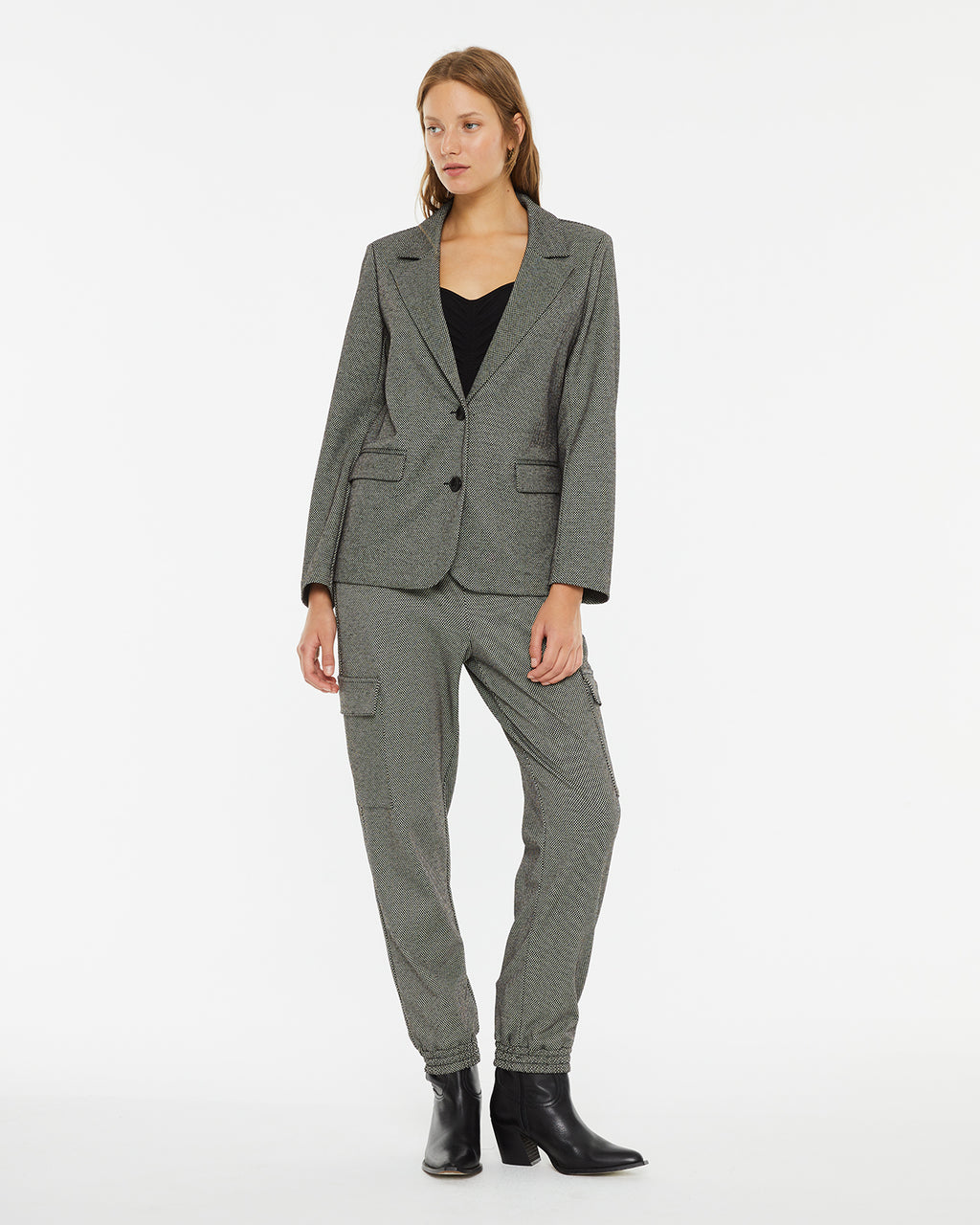 Straight jacquard blazer with shoulder pads