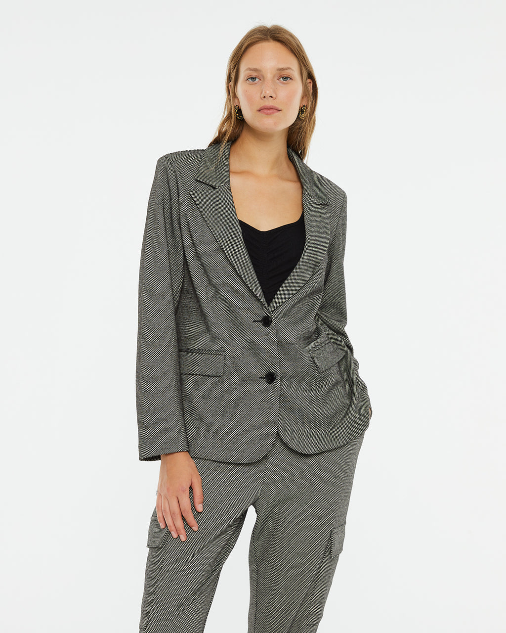 Straight jacquard blazer with shoulder pads