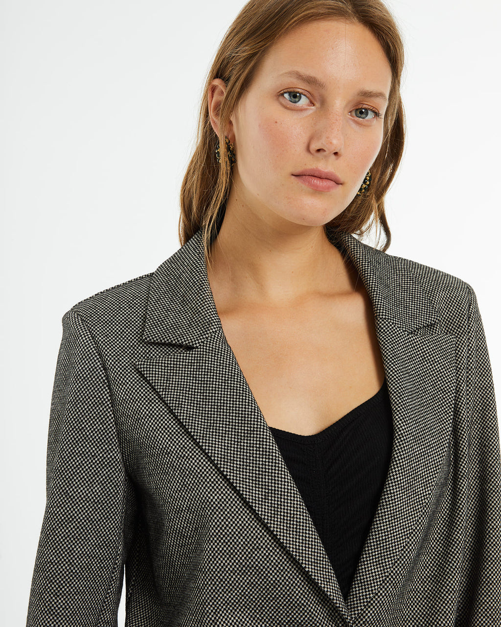 Straight jacquard blazer with shoulder pads