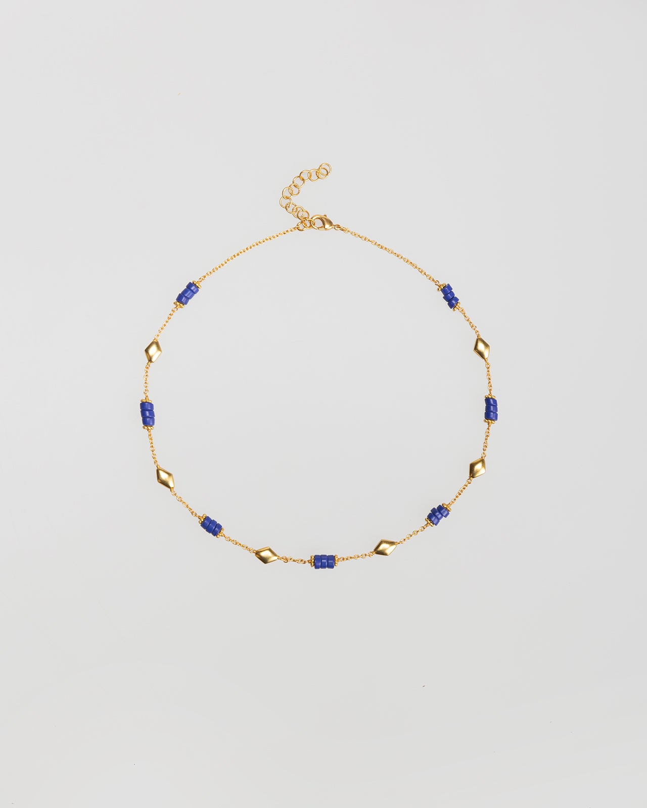 Gold and blue bead necklace