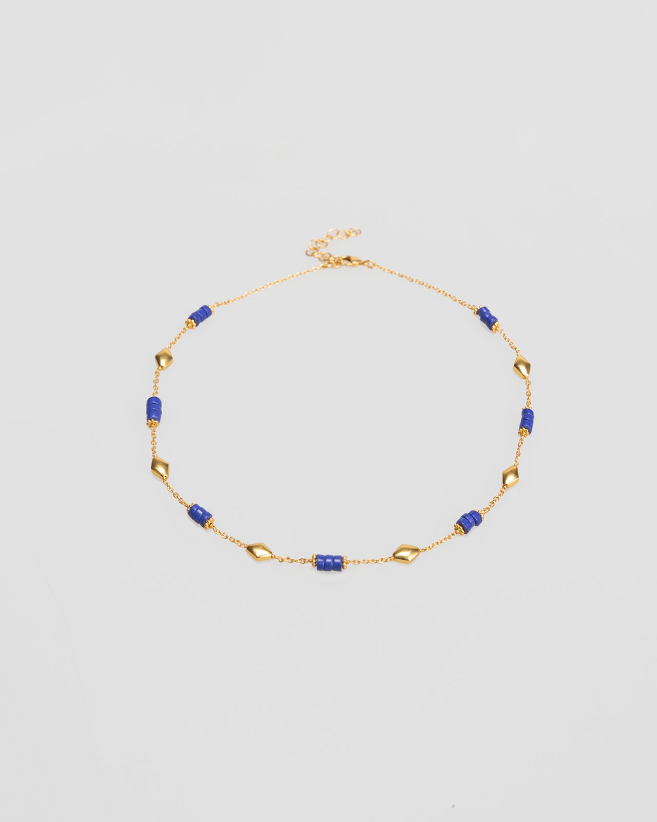 Gold and blue bead necklace