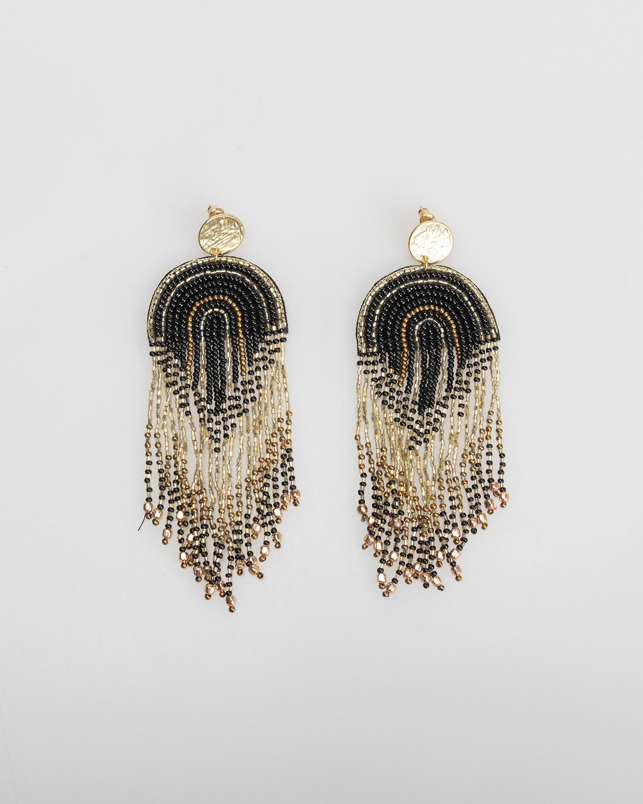 Mini black and gold rhinestone waterfall earrings