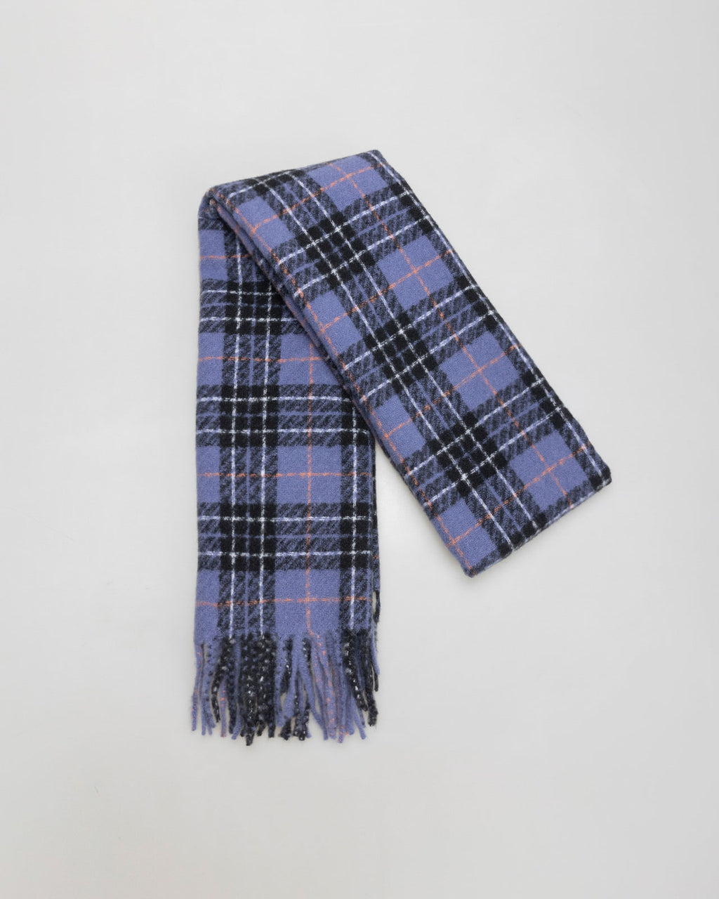 Blue checked scarf finished with fringes