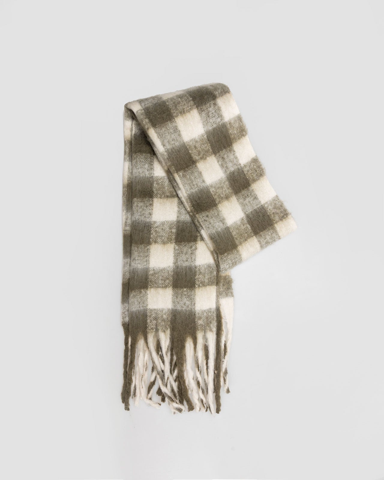 Khaki checked scarf with fringes