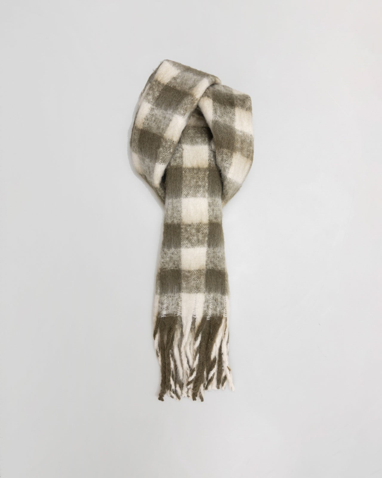 Khaki checked scarf with fringes