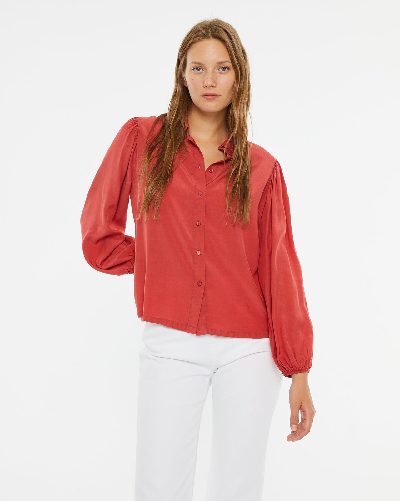 Long sleeve button down shirt with washed effect