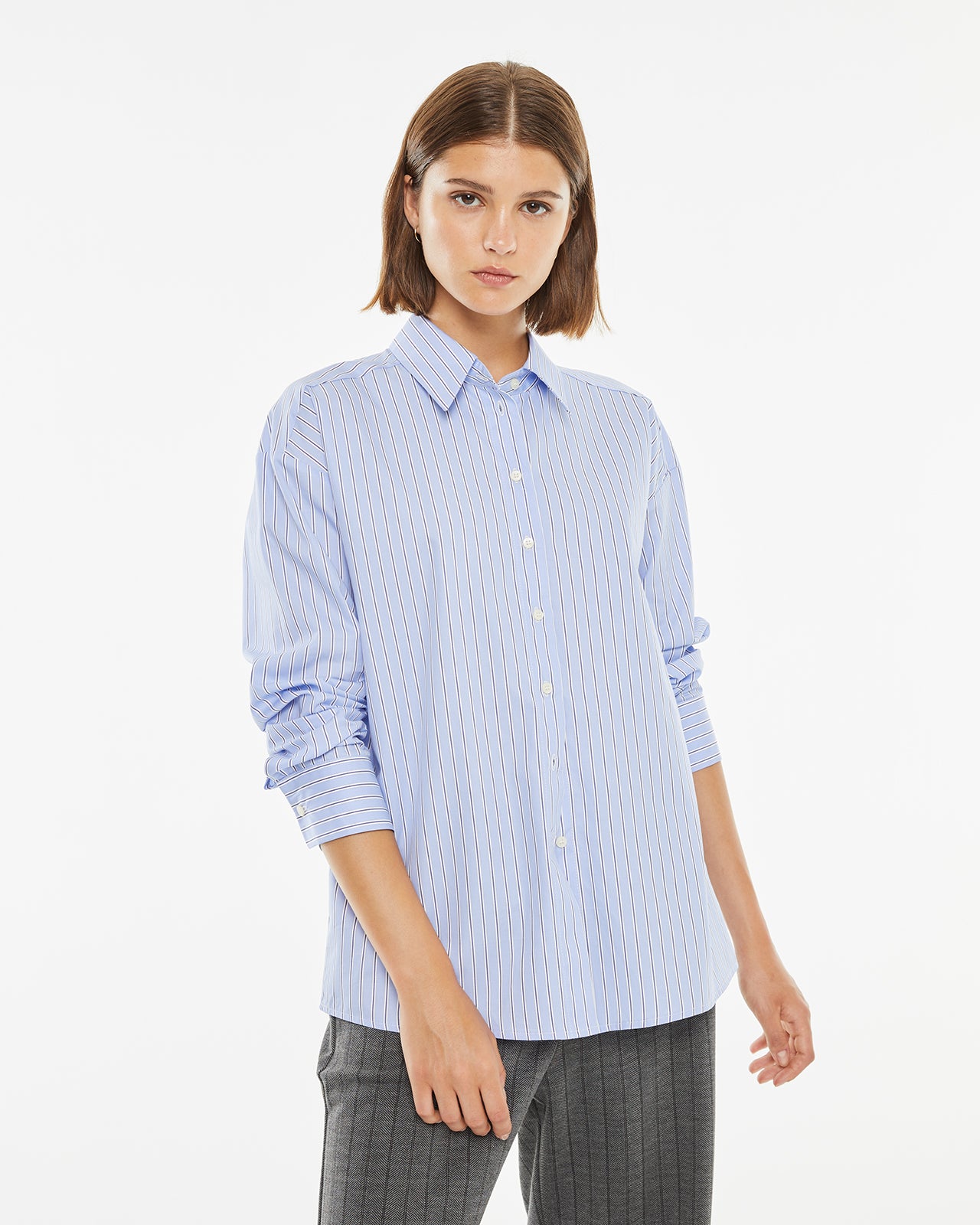 Blue striped shirt with front pocket