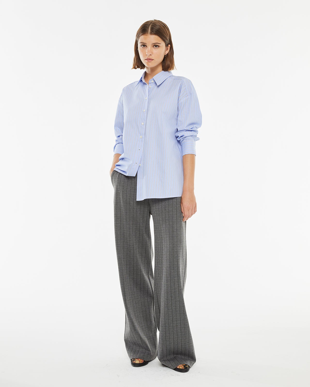 Blue striped shirt with front pocket