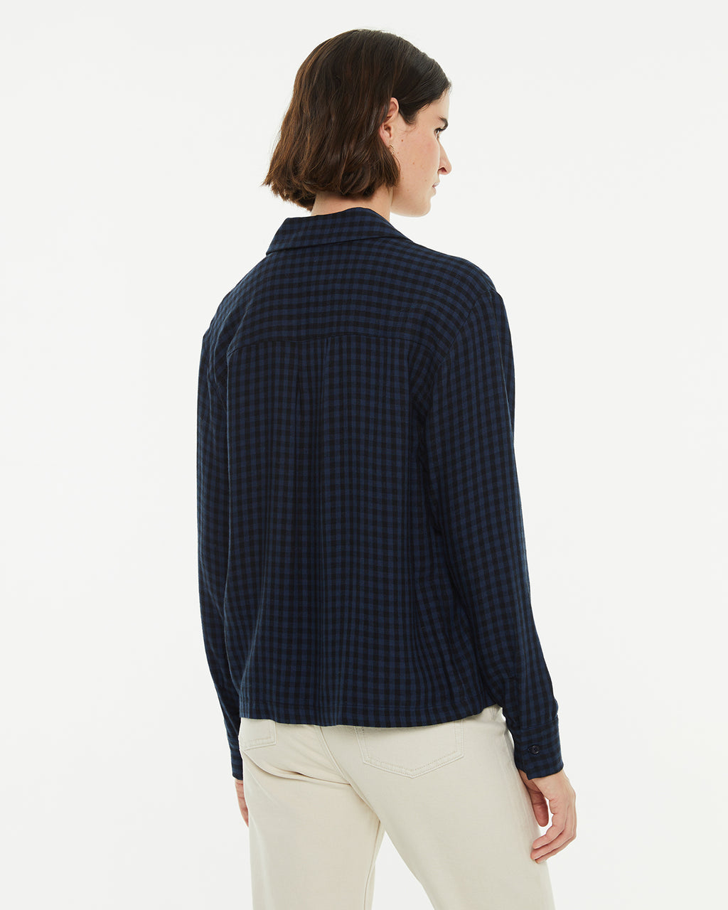 Straight long-sleeved checked shirt