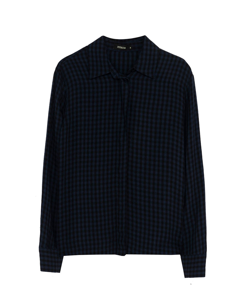 Straight long-sleeved checked shirt