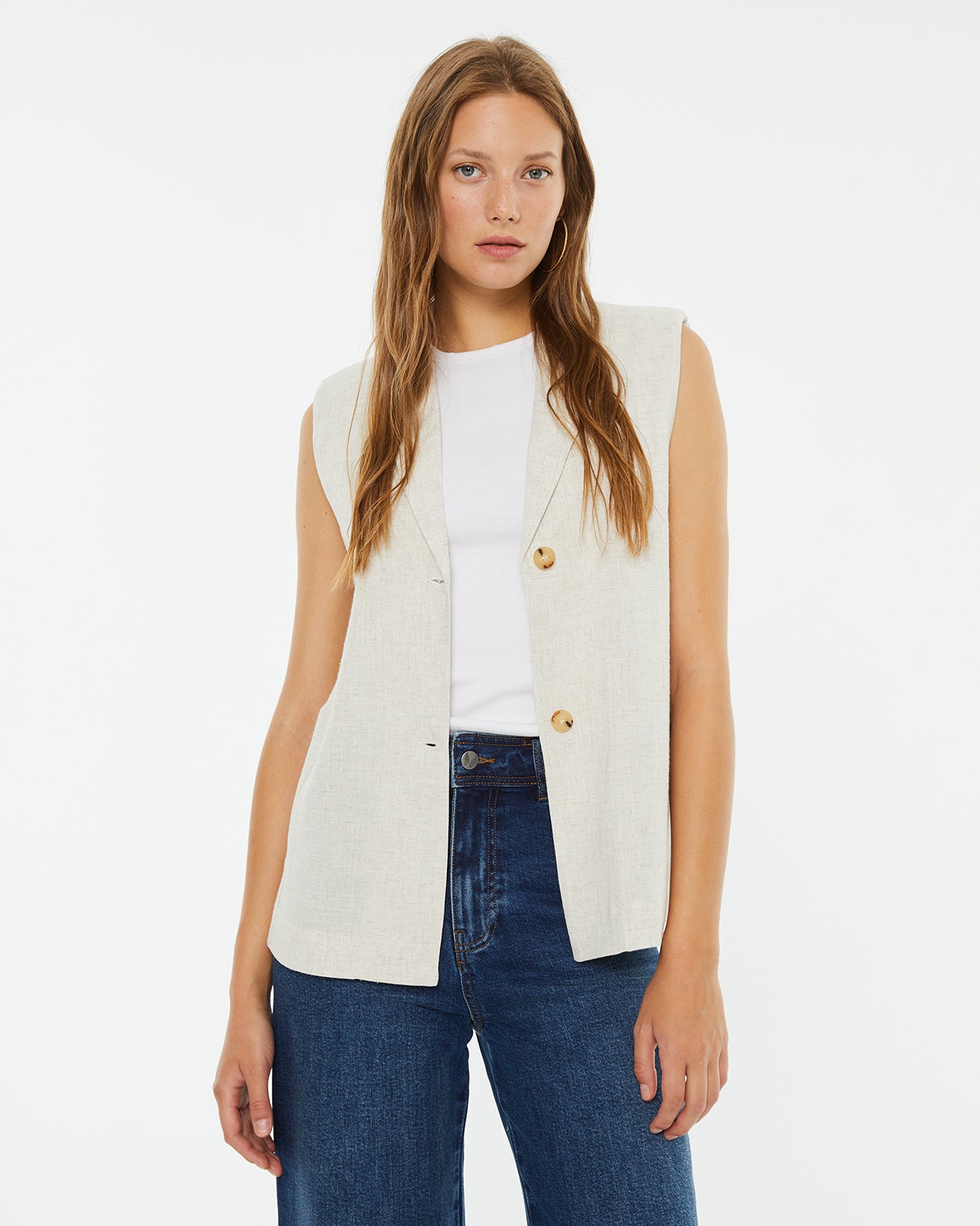 Long linen effect vest