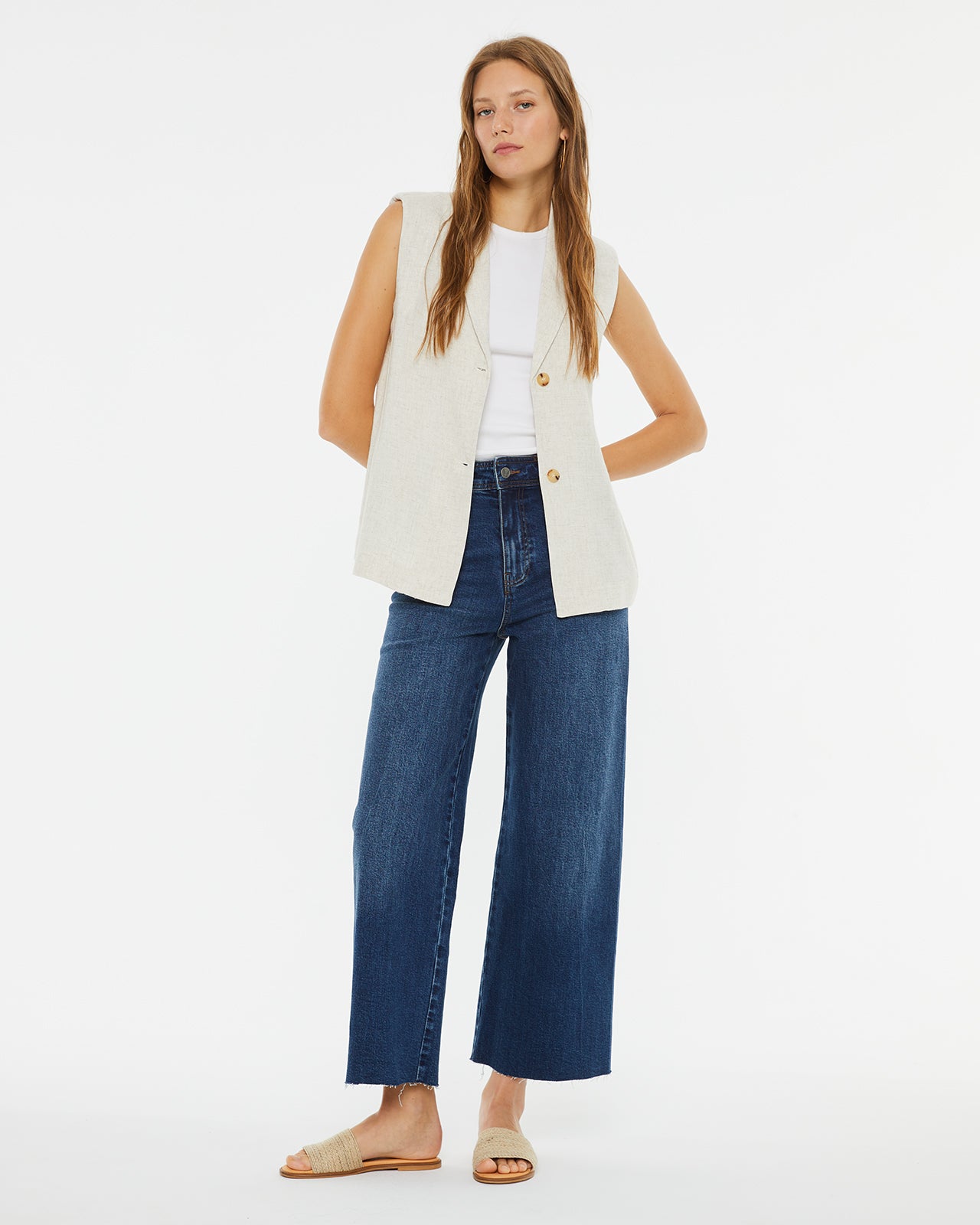 Long linen effect vest