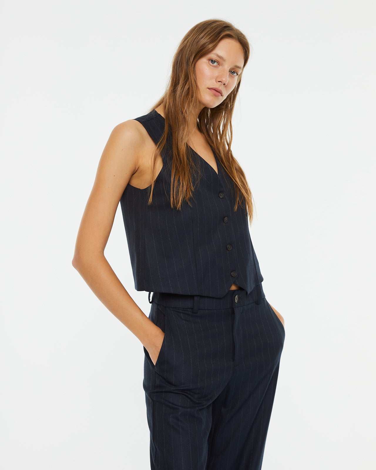 Lined pinstripe vest