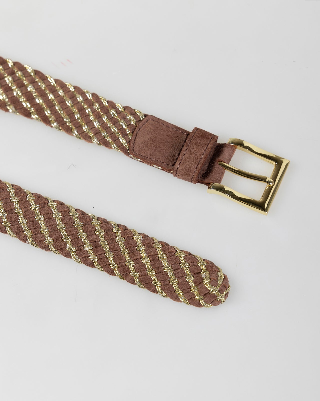 Braided leather belt with metal buckle