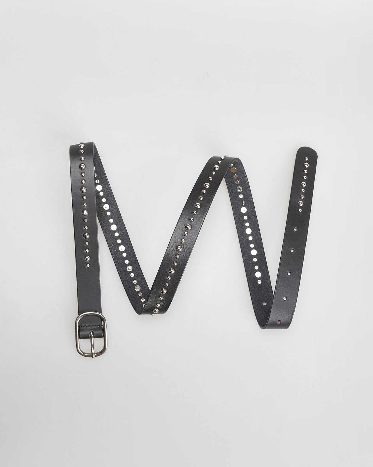 Leather belt with studs and metal buckle