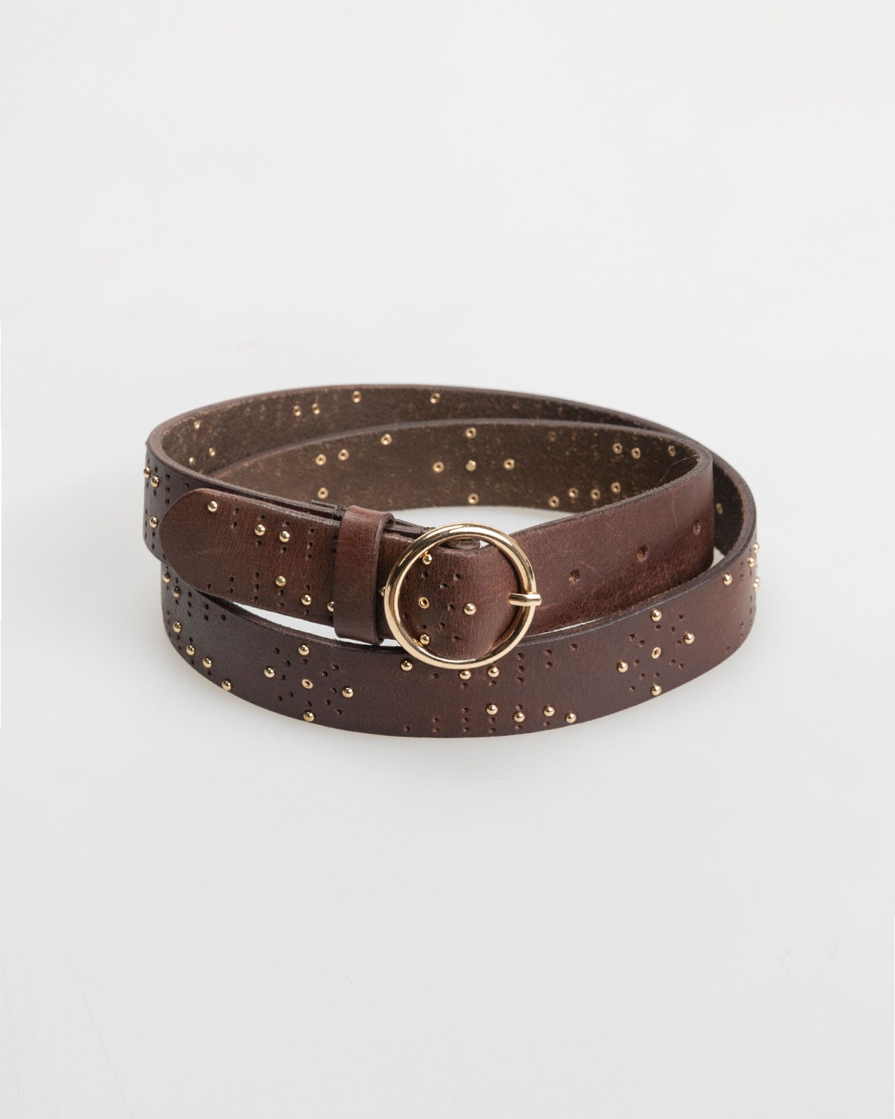 Leather belt with studs and hole detail