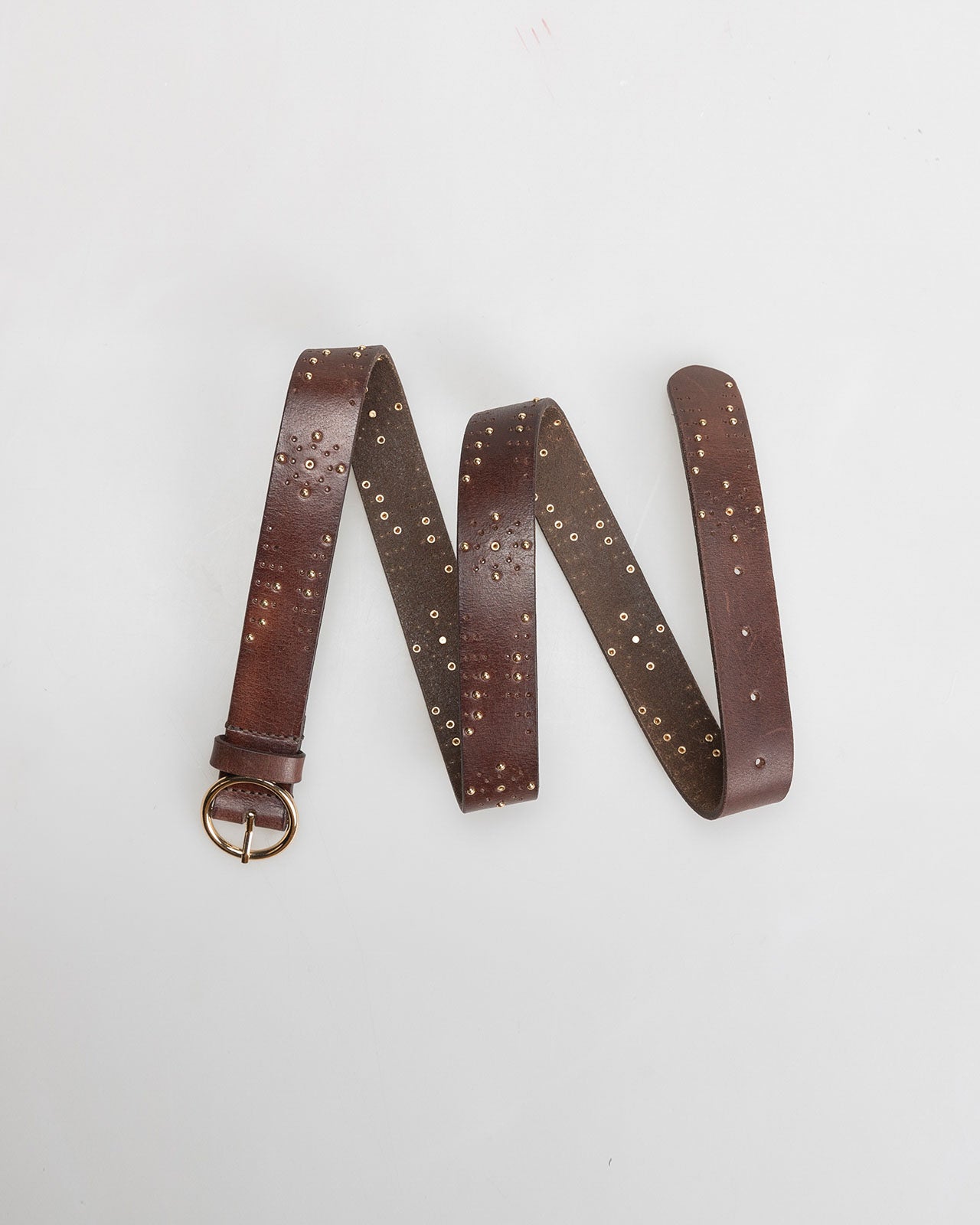 Leather belt with studs and hole detail