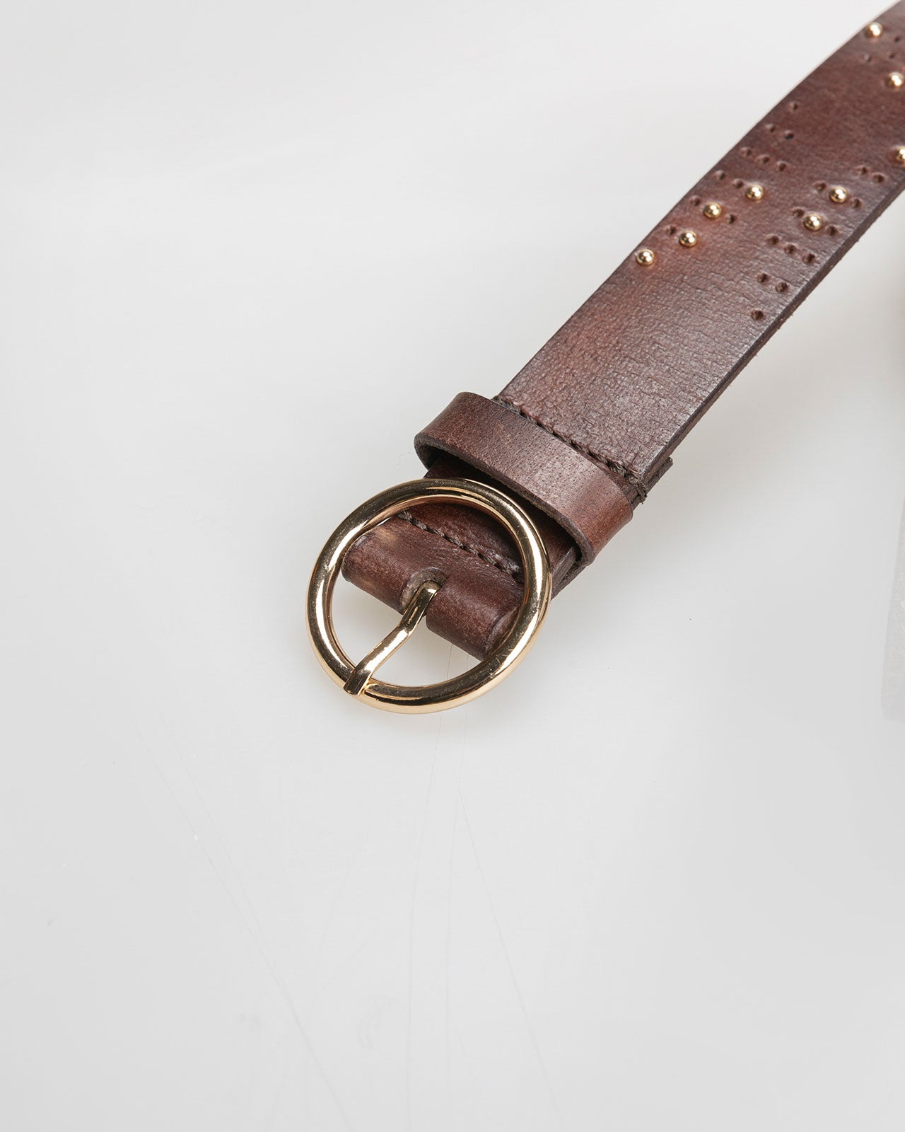 Leather belt with studs and hole detail