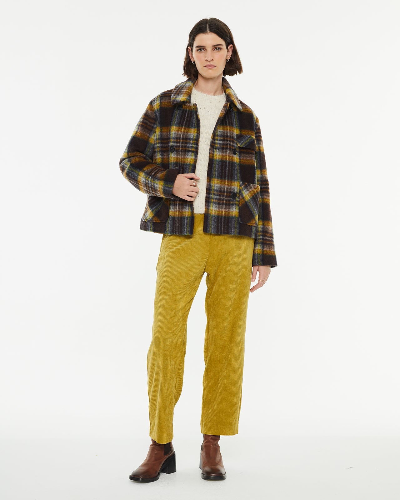 Short checked jacket with front pockets