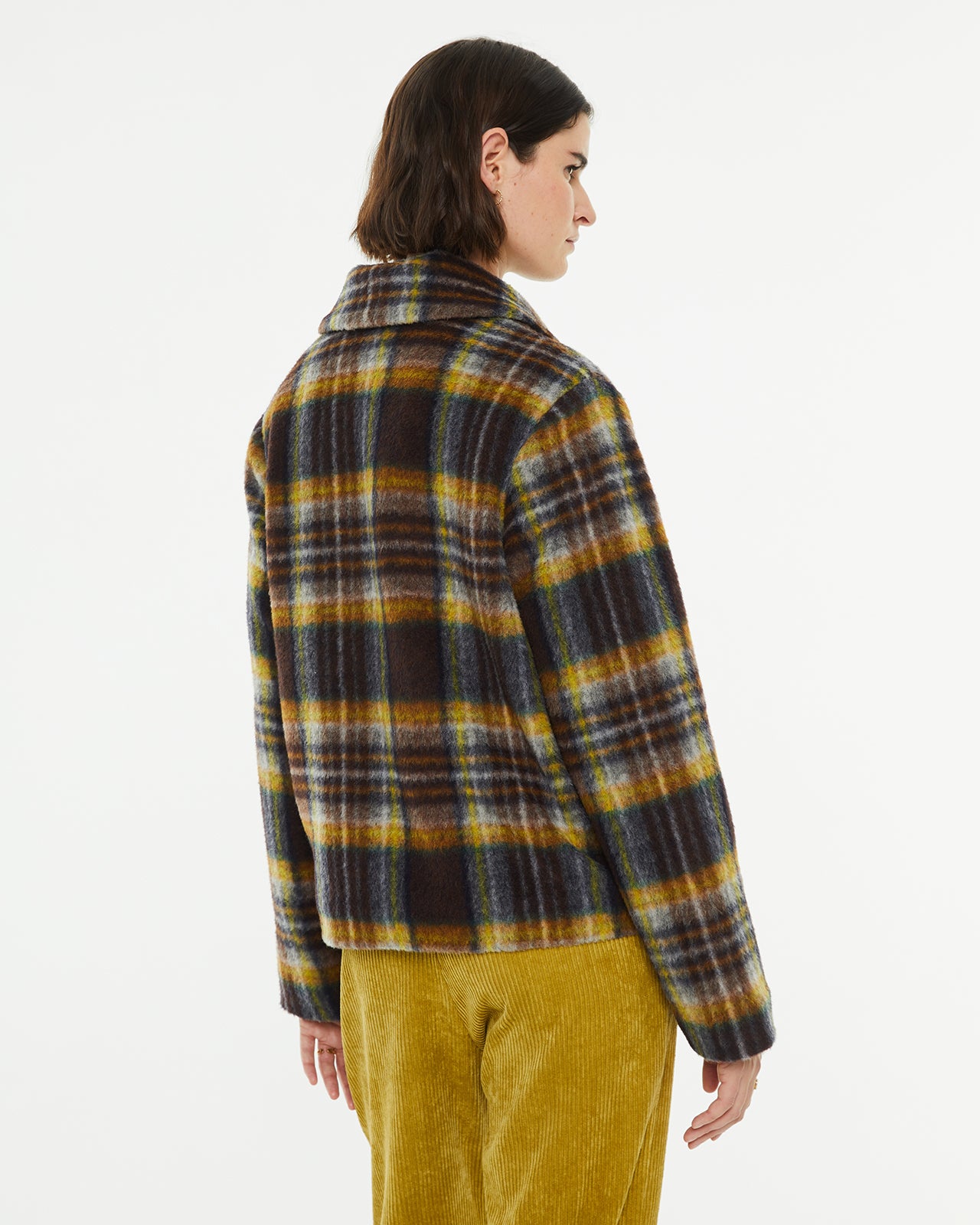 Short checked jacket with front pockets