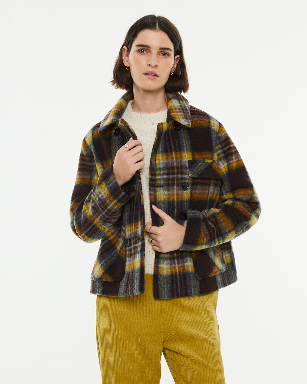 Short checked jacket with front pockets